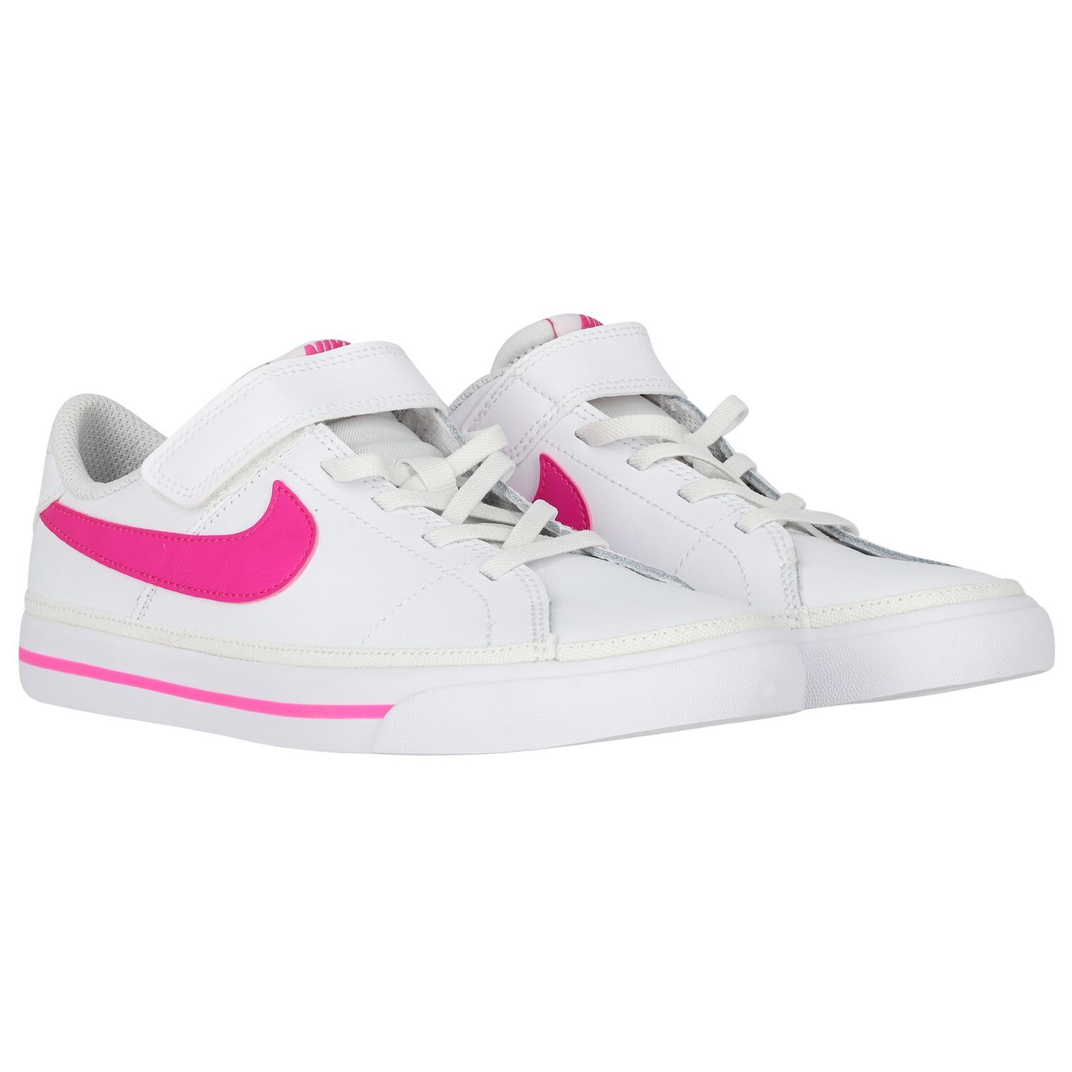 Girls White & Pink Court Legacy Trainers, 1, hi-res