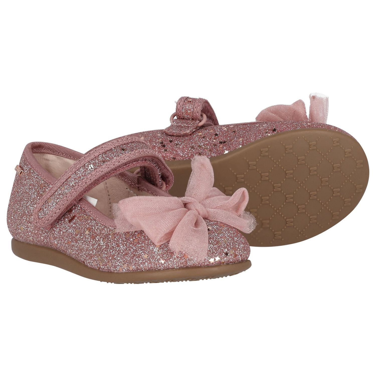 Younger Girls Rose Gold Bow Shoes, 1, hi-res