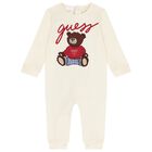 Ivory Teddy Bear Logo Baby Romper, 1, hi-res
