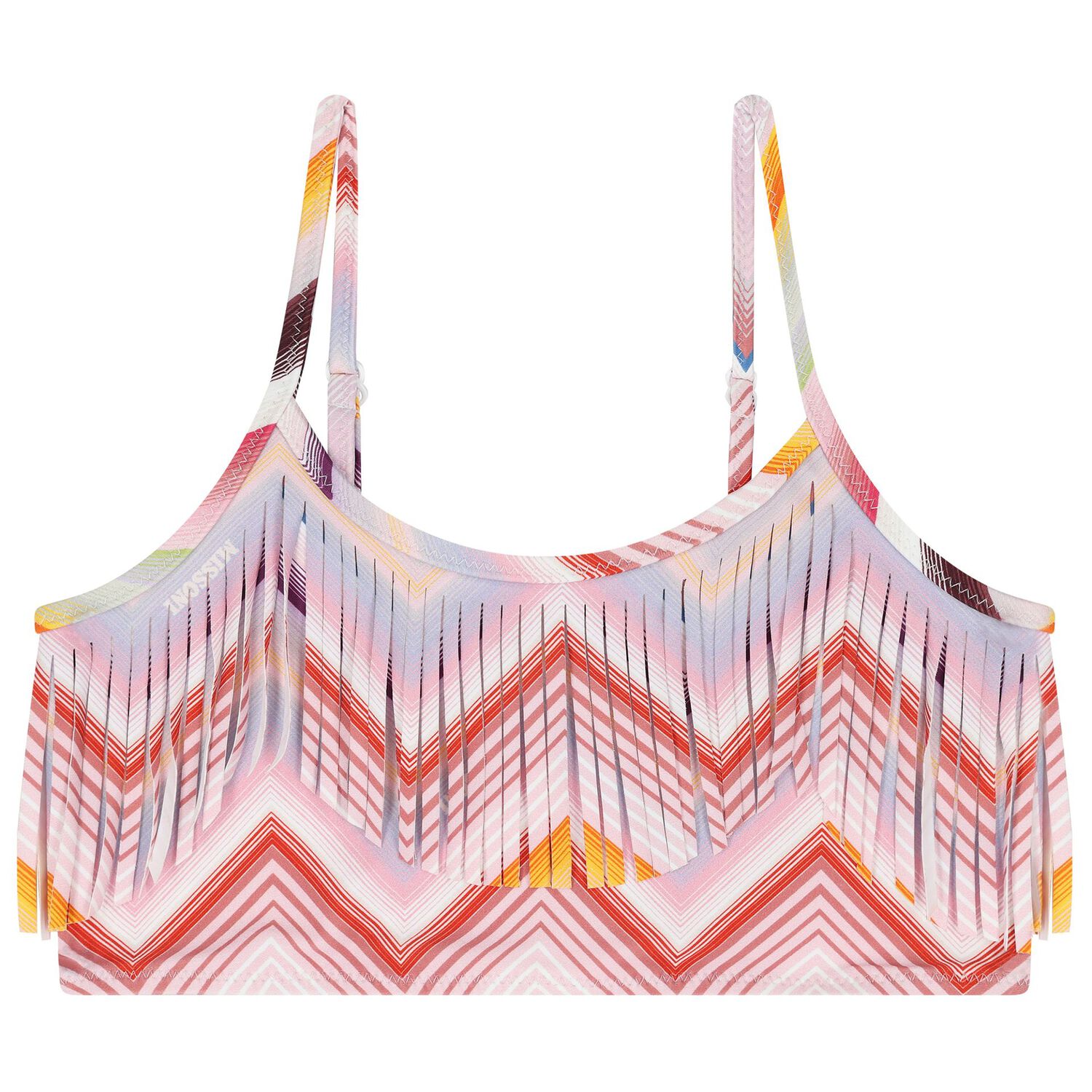 Girls Pink Logo Zig Zag Fringed Bikini, 1, hi-res