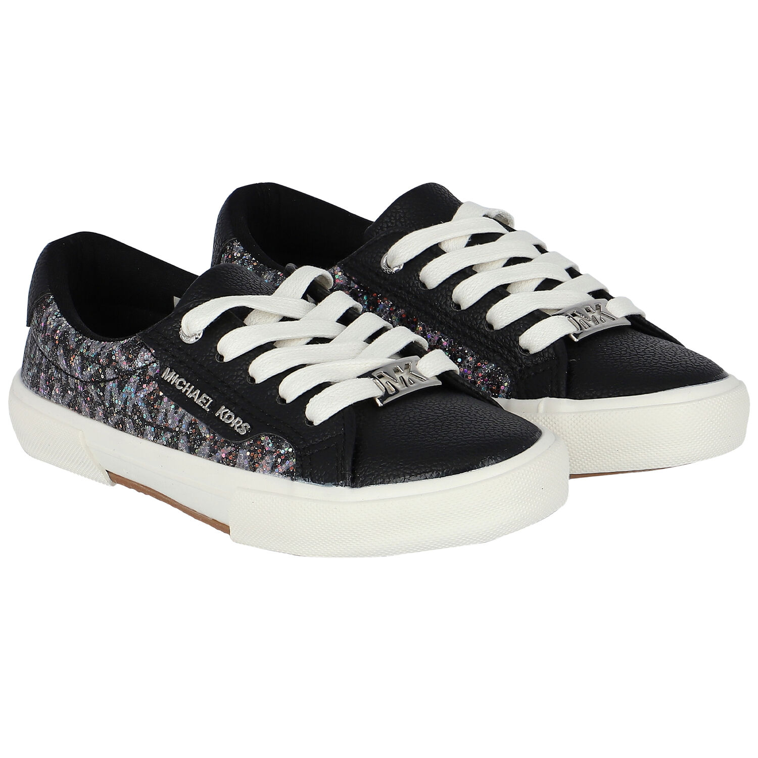 Girls Black Logo Trainers, 1, hi-res