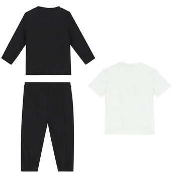 بدلة رياضية باللون الأسود والأبيض للأولاد (3 قطع)