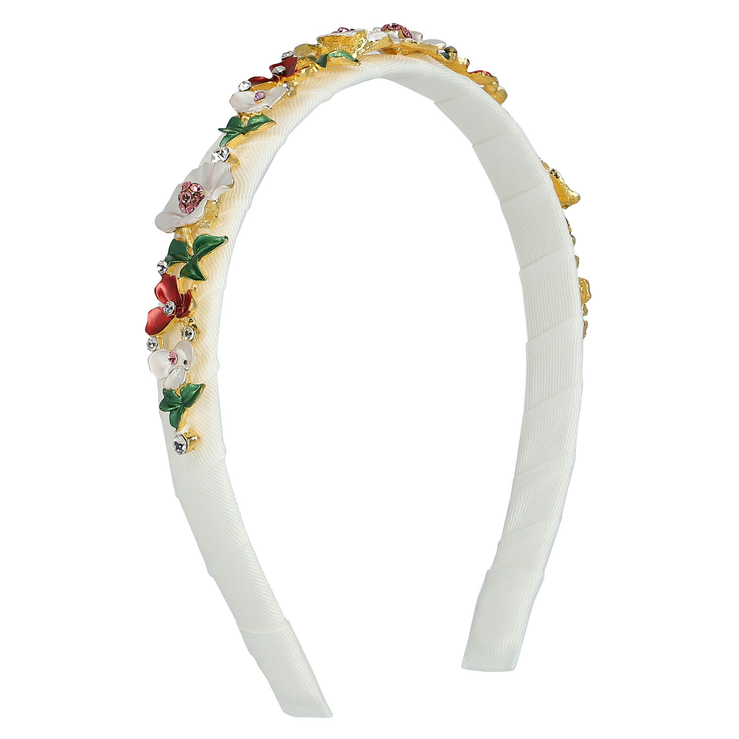 Girls White Floral Embellished Headband, 1, hi-res image number null