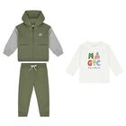 Younger Boys Green & White 3 Piece Tracksuit, 1, hi-res