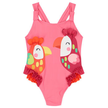 Girls Pink Bird Swimsuit