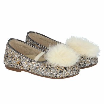 Girls Silver Embellished Ballerina Shoes