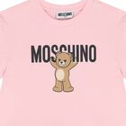 Girls Pink Teddy Bear Logo Dress, 2, hi-res