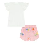Younger Girls White & Pink Logo Shorts Set, 1, hi-res