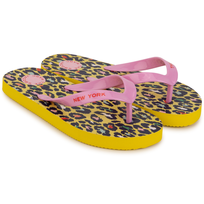 Girls Pink & Yellow Cheetah Flip Flops