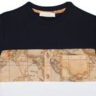 Boys Navy Blue, White & Beige Geo Map T-Shirt, 1, hi-res