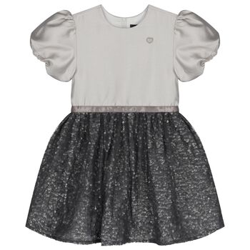 Le Chic Girls Grey Satin & Sequin Dress, 1 Girls Grey Satin & Sequin Dress