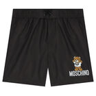 Boys Black Teddy Bear Logo Swim Shorts, 1, hi-res