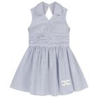 Girls White & Blue Striped Dress, 1, hi-res