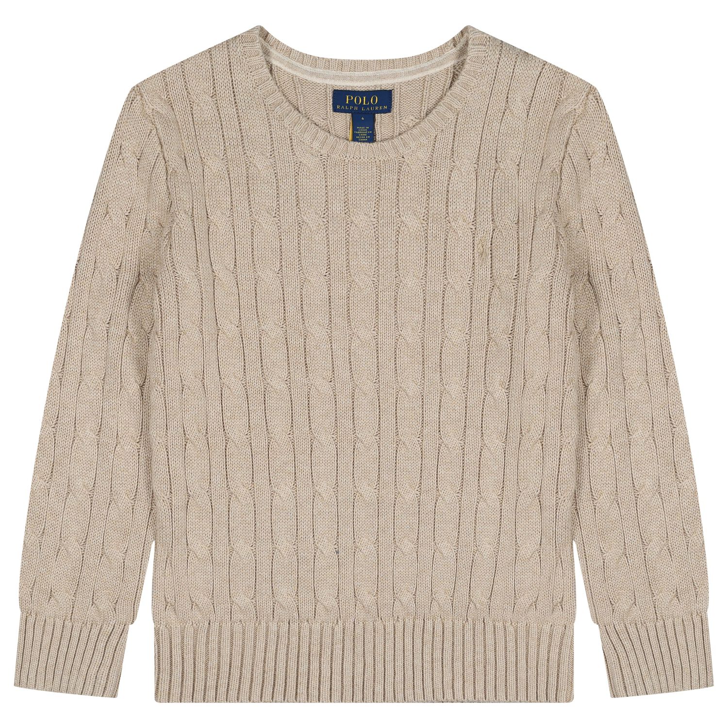 Boys Beige Logo Cable Knit Jumper, 1, hi-res