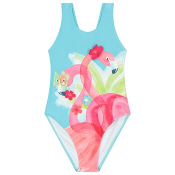 Girls Blue Flamingos Swimsuit