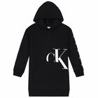 Girls Black Logo Hooded Dress, 1, hi-res