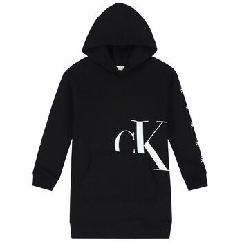 Girls Black Logo Hooded Dress