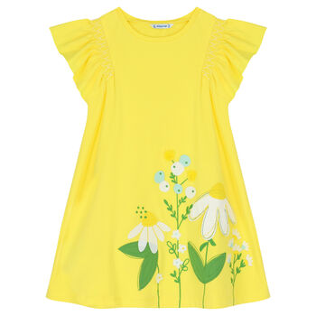 Girls Yellow Embroidered Flower Dress