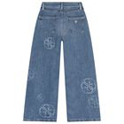 بنطلون جينز أزرق بشعار للبنات, 1, hi-res