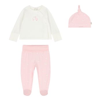 Baby Girls White & Pink 2 Piece Babygrow Set