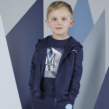 Boys Navy Blue Logo Long Sleeve Top