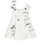 Girls White Bow & Flower Dress, 1, hi-res