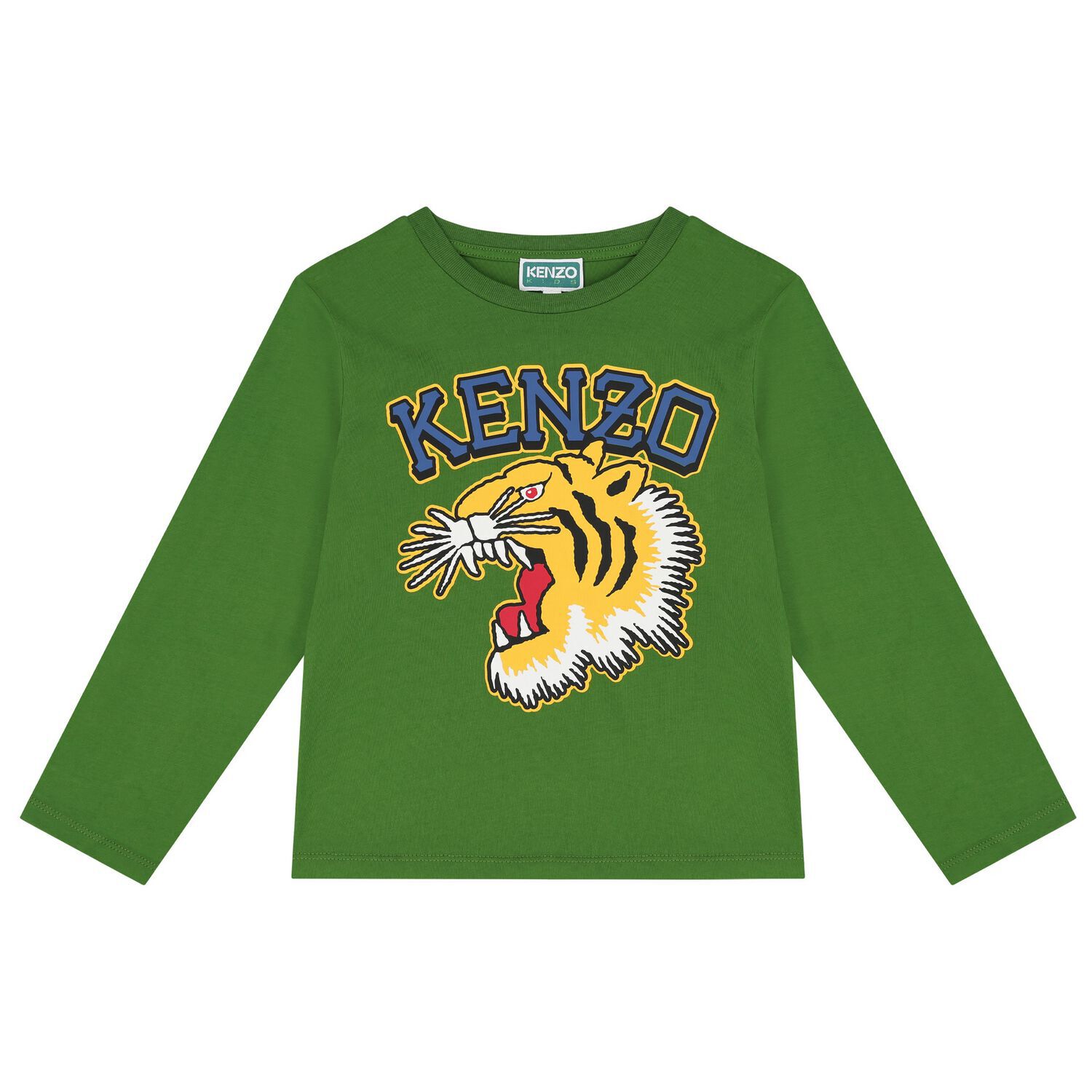 Boys Green Tiger Logo Long Sleeve Top, 1, hi-res