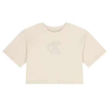 تيشيرت بنات بالشعار باللون البيج