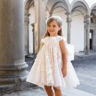 Younger Girls Ivory Butterfly Tulle Dress, 1, hi-res