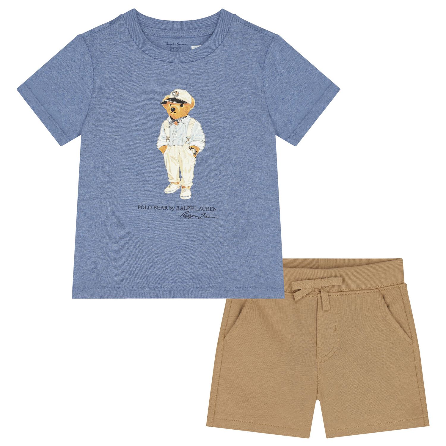 Baby Boys Blue & Beige Polo Bear Shorts Set, 1, hi-res image number null