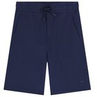 Boys White & Navy Blue Logo Shorts Set, 1, hi-res