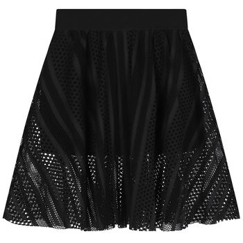 Girls Black Mesh Logo Skirt