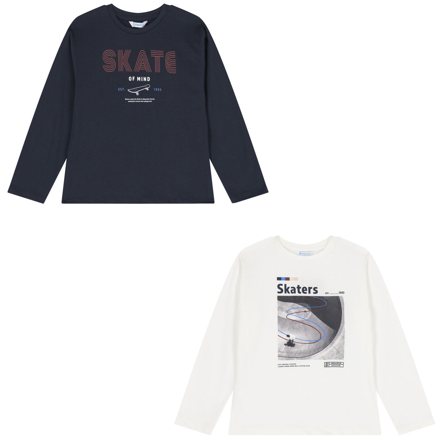 Boys White & Navy Blue Long Sleeve Top ( 2 Pack ), 2, hi-res