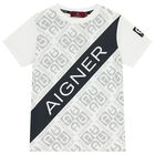 Boys White & Navy Blue Logo T-Shirt, 2, hi-res