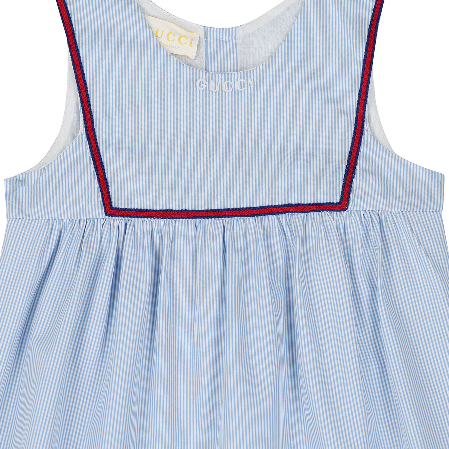 فستان بناتي مخطط باللونين الأزرق والأبيض بشعار, 1, hi-res