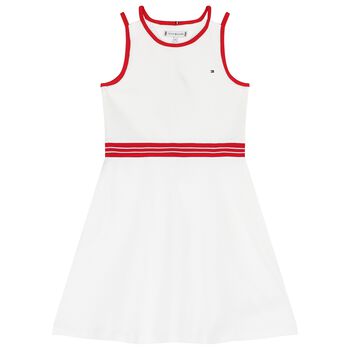 Girls White Cotton Skater Dress