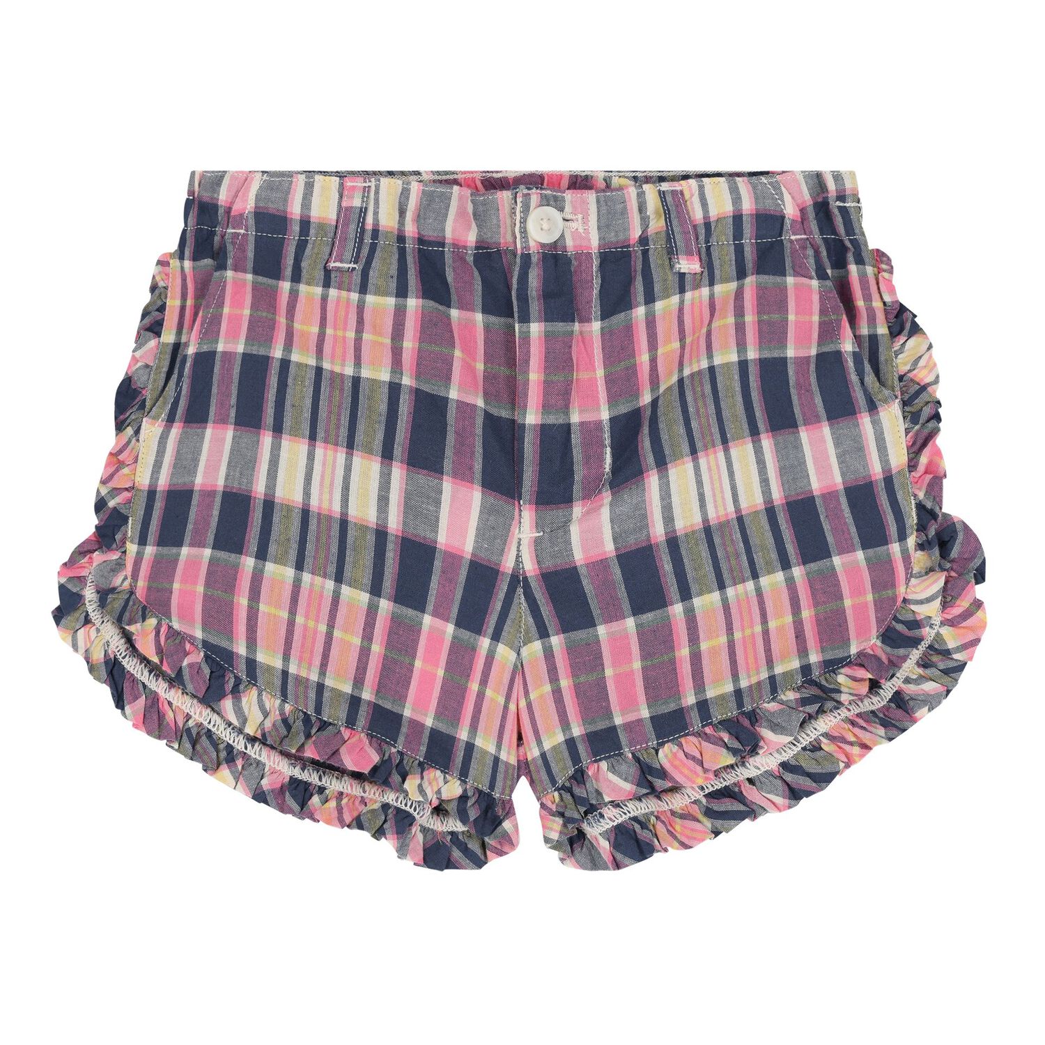 Baby Girls Ivory, Pink & Blue Tartan Polo Bear Shorts Set, 1, hi-res