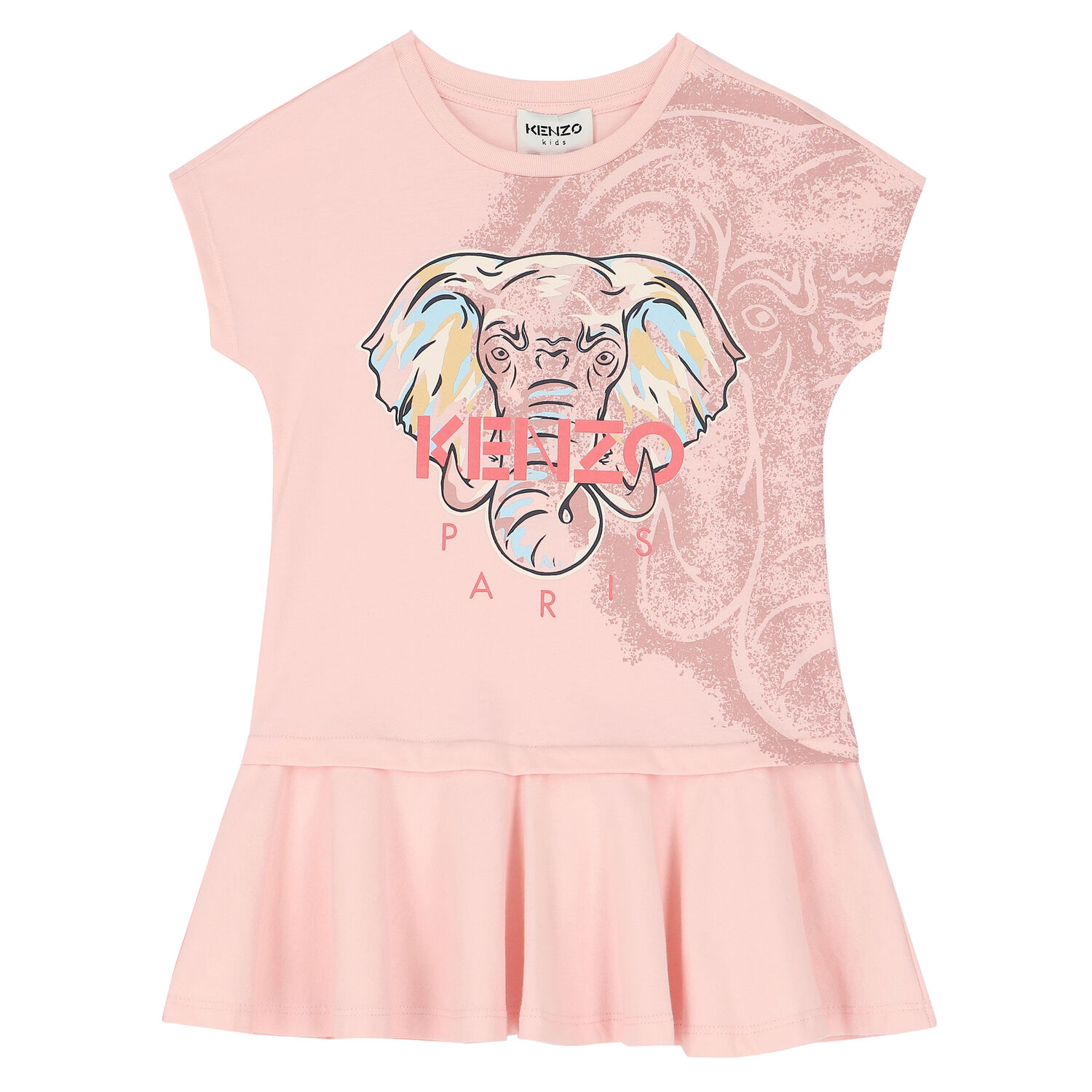 Girls Pink Elephant Logo dress, 1, hi-res