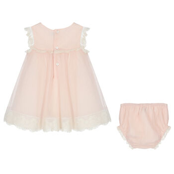 Younger Girls Pink Embroidered Tulle Dress Set