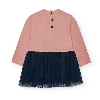 Girls Pink & Navy Blue Knitted Dress