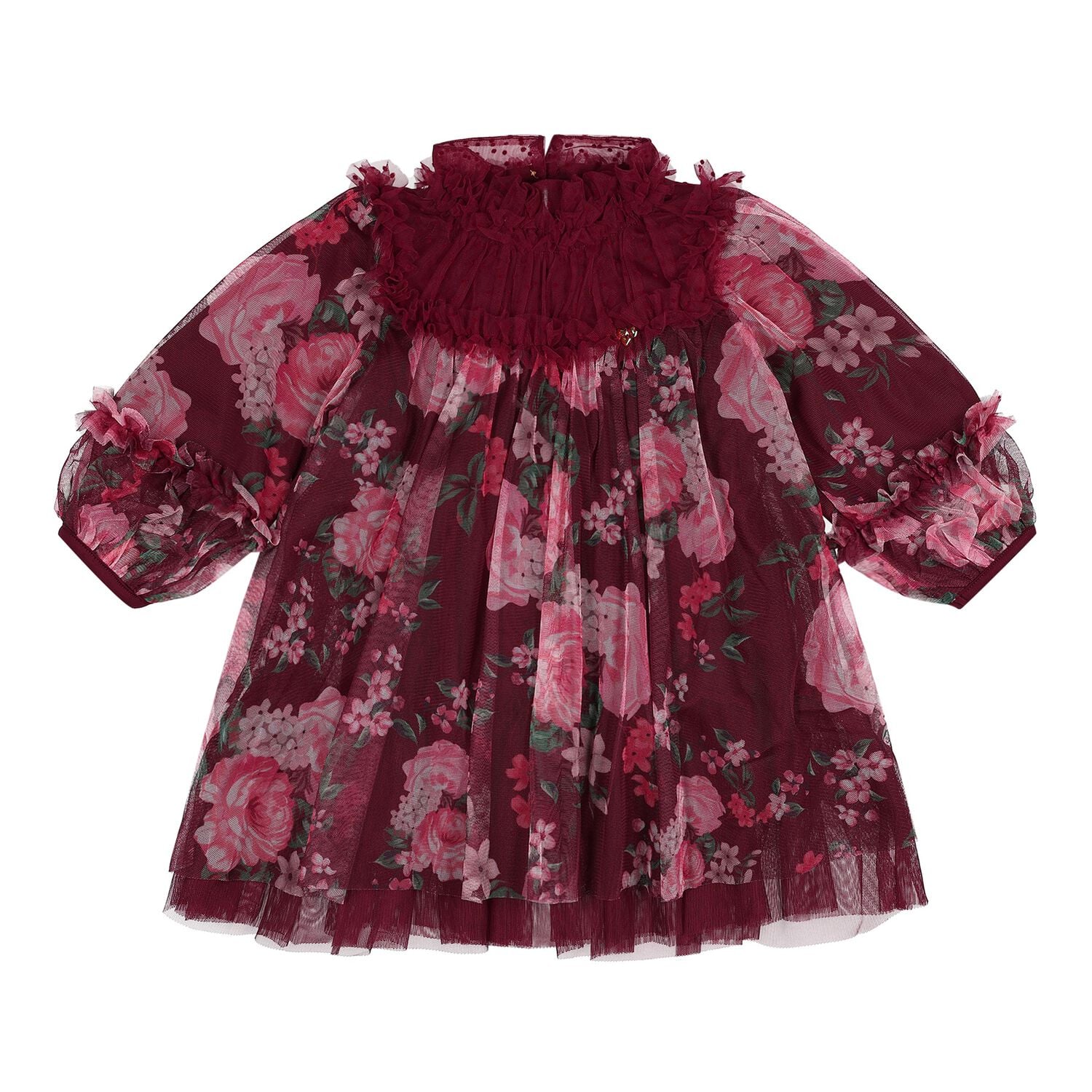 Baby Girls Red Floral Tulle Nadiya Dress, 1, hi-res