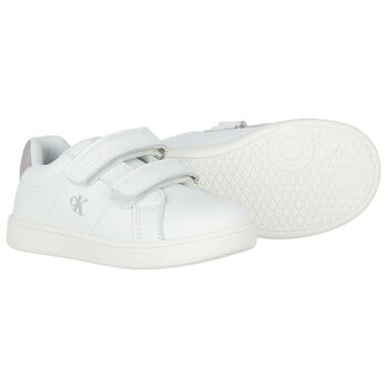 Girls White & Silver Logo Trainers