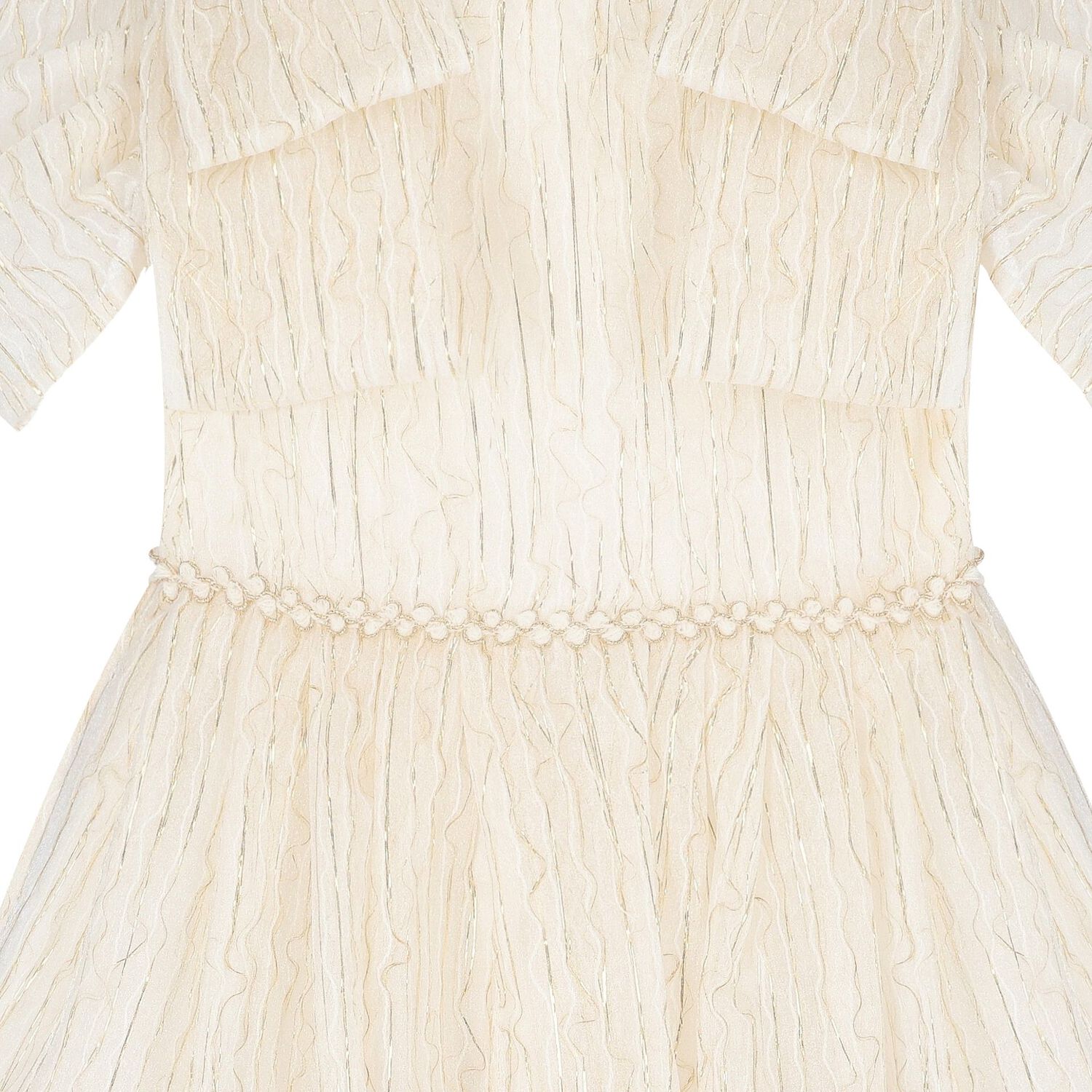 فستان بنات بفيونكة باللون العاجي والذهبي, 1, hi-res image number null