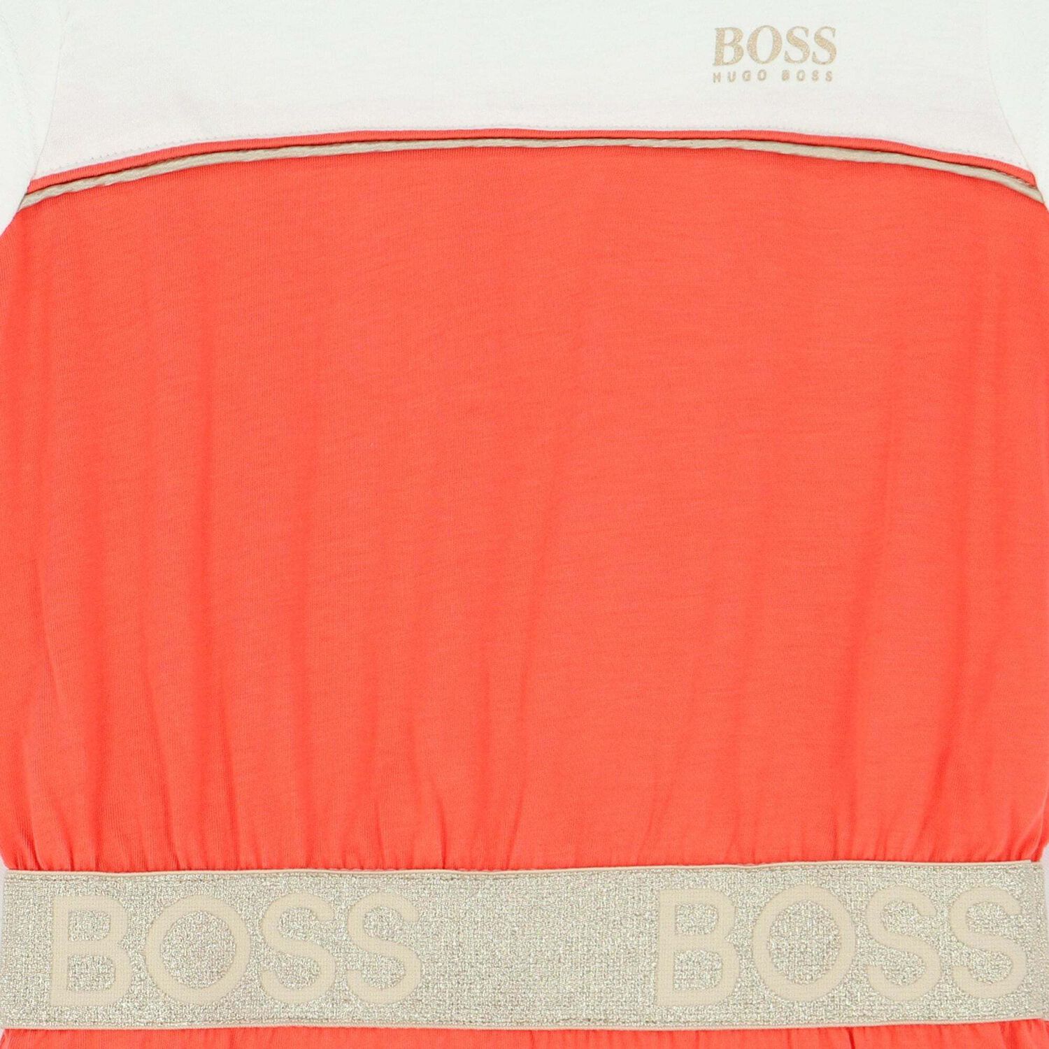 فستان بالشعار باللون البرتقالى والابيض للبنات, 1, hi-res