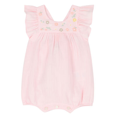 Baby Girls Pink Embroidered Romper