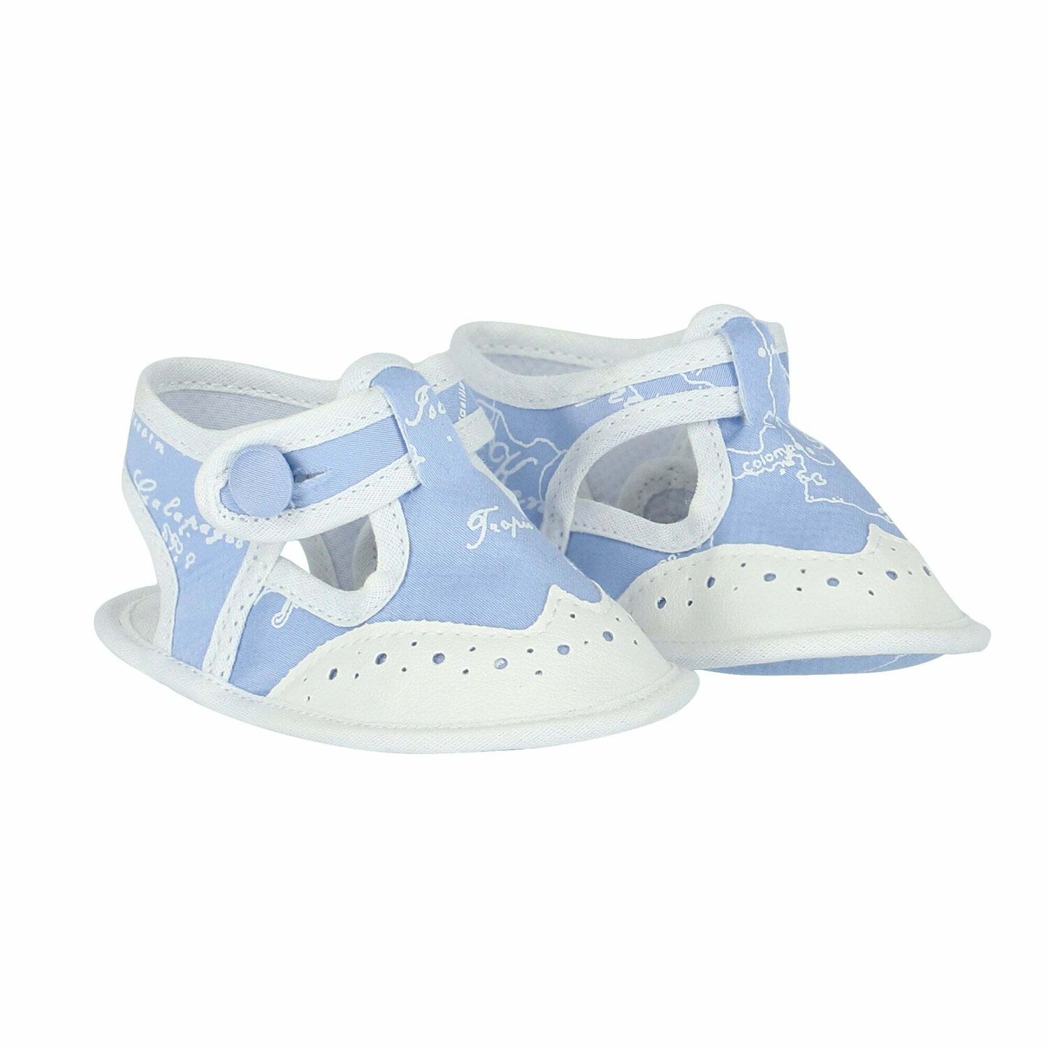 Blue & White Geo Map Pre Walker Shoes, 1, hi-res