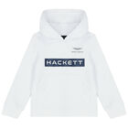 Boys White Logo Hooded Top, 1, hi-res