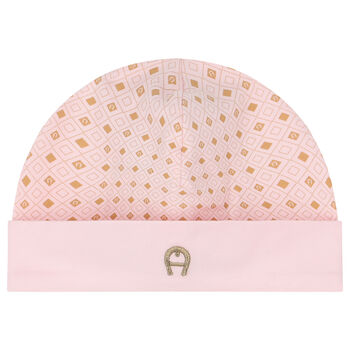 Baby Girls Pink, Ivory & Gold Logo Hat