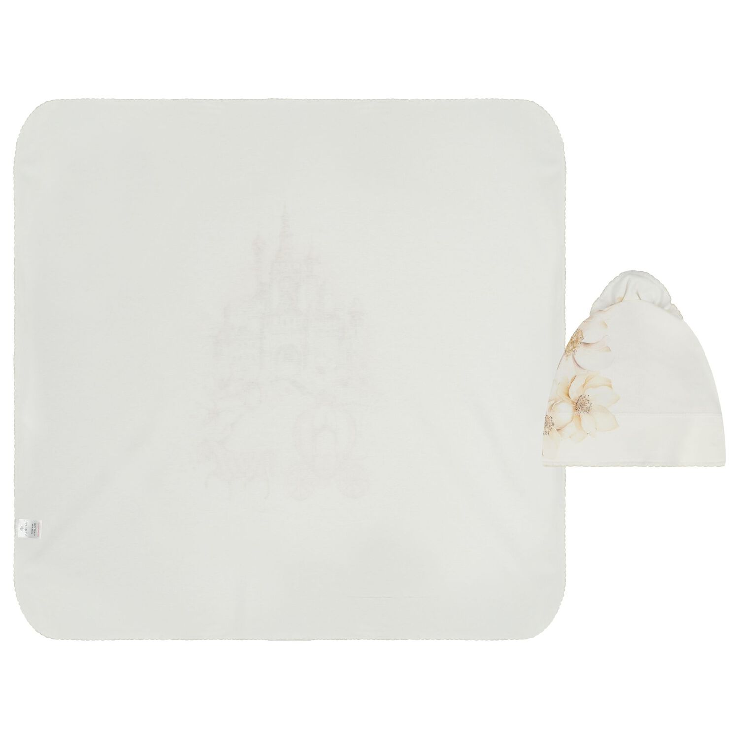 طقم بطانية و قبعة للبنات باللون العاجي, 1, hi-res