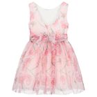 Girls Pink Floral Tulle Dress, 1, hi-res